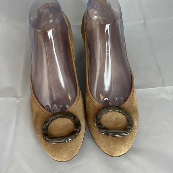 HISPANITAS Suede Wood Block Heel Pump Tan Tortoiseshell Decorative Buckle 39.5 - Picture 6 of 12